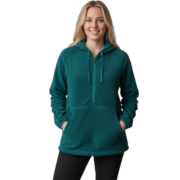 DULUTH TRADING CO woman's sz large L Two Harbors Polartec hooded pullover jacket - Picture 1 of 12